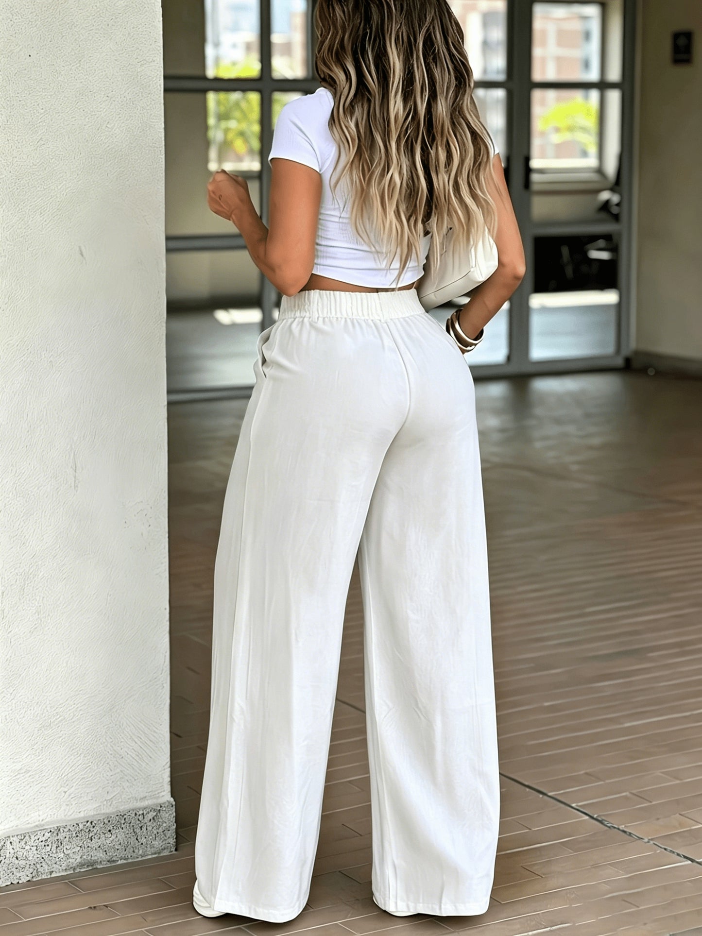HMY High-Waist Flowy Wide-Leg Suit Trousers Women'S Spring Summer Pleated Loose Floor-Length Straight Pants Versatile Casual Long Pants And