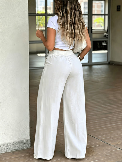 HMY High-Waist Flowy Wide-Leg Suit Trousers Women'S Spring Summer Pleated Loose Floor-Length Straight Pants Versatile Casual Long Pants And