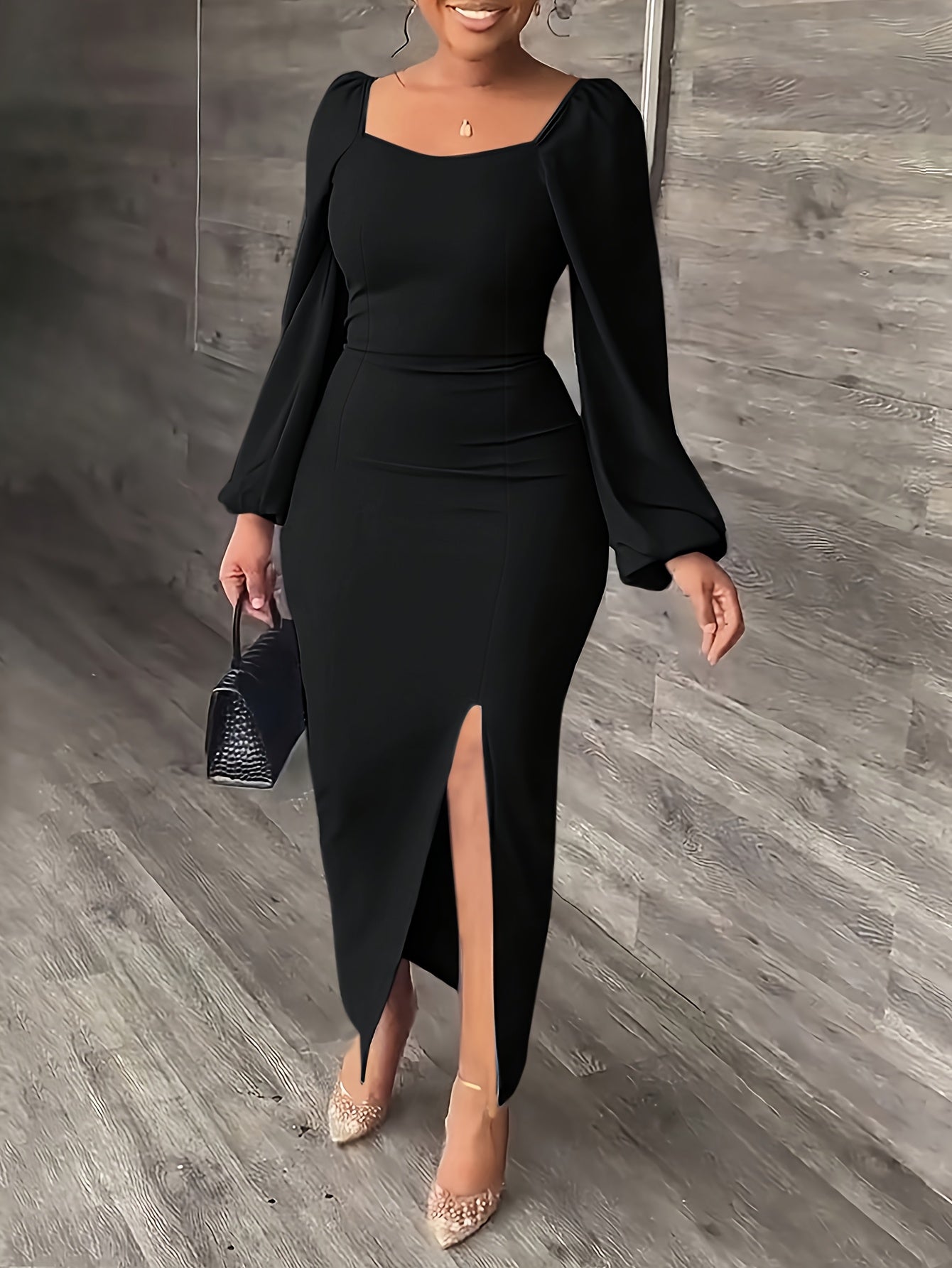 New European and American Style Fashion Slimming Split Long Sleeve Dress Trend