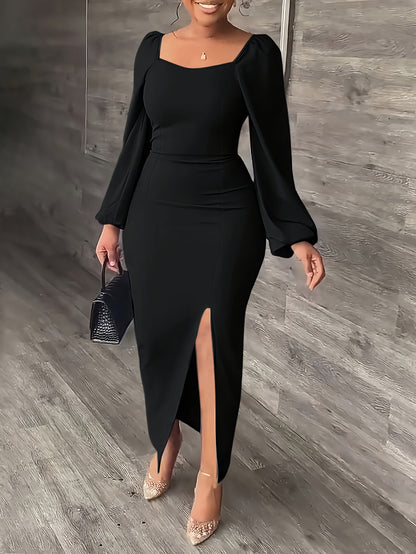 New European and American Style Fashion Slimming Split Long Sleeve Dress Trend