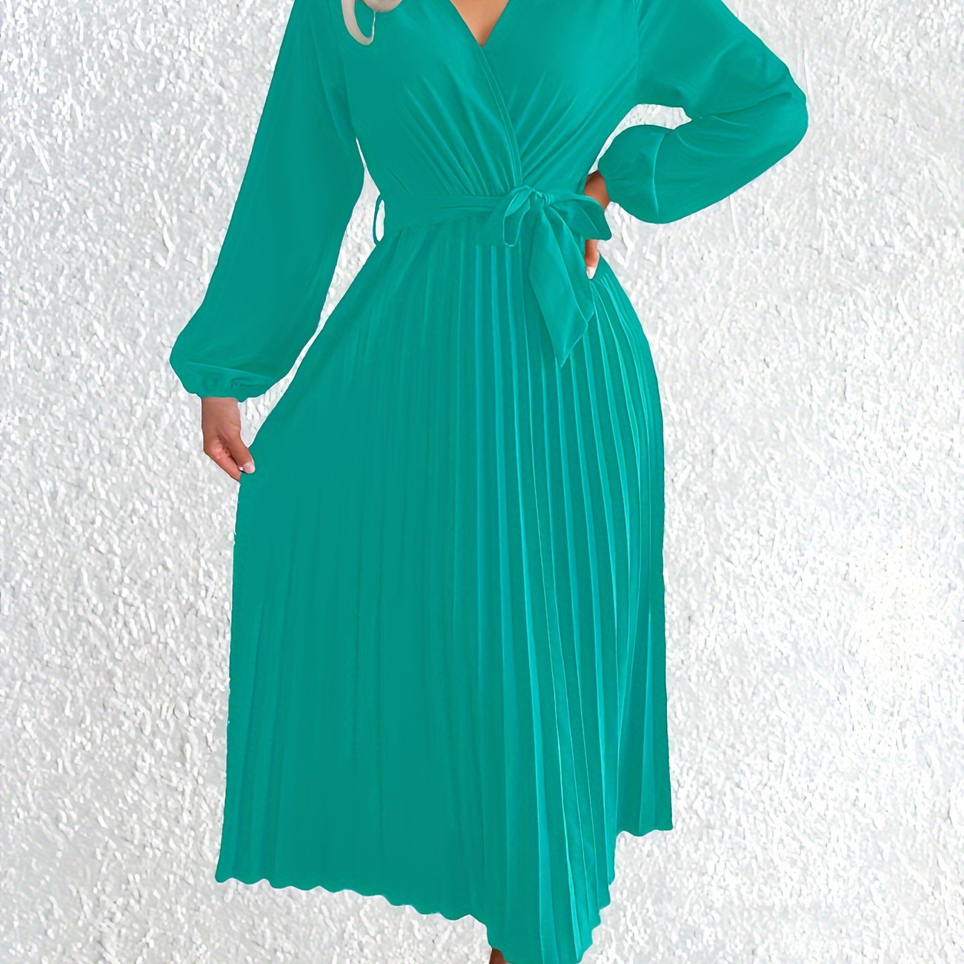 Style Autumn Winter Western Ins Hot Item Temperament V-Neck Flared Pleated Maxi Dress
