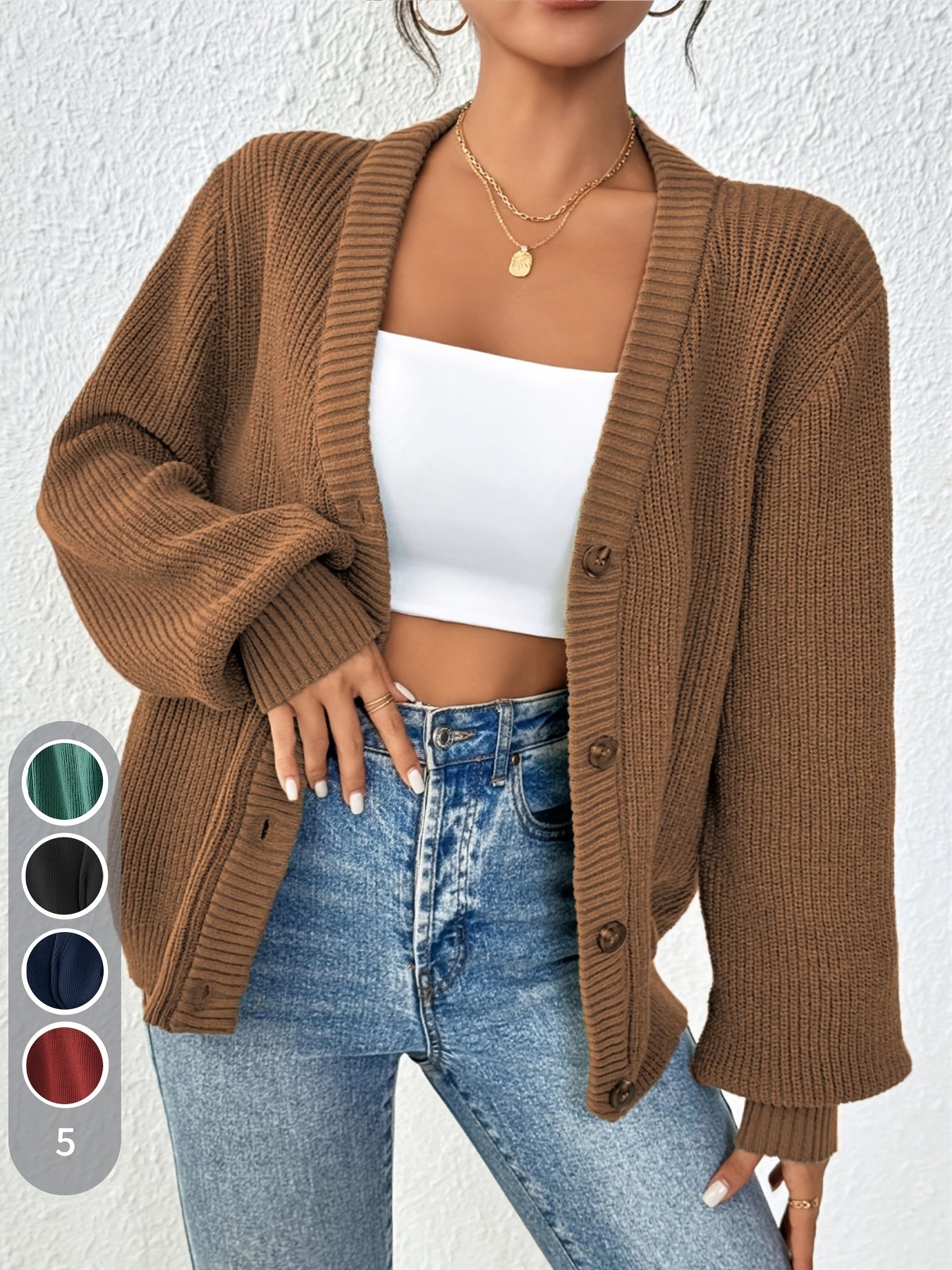 Self-designed Elegant Women's Solid Color Front-button Cardigan Sweater Coat for Spring and Autumn