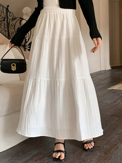 Midi Skirt Summer / Cake High Waist New Elastic / Mid-Length Large Swing Skirt White