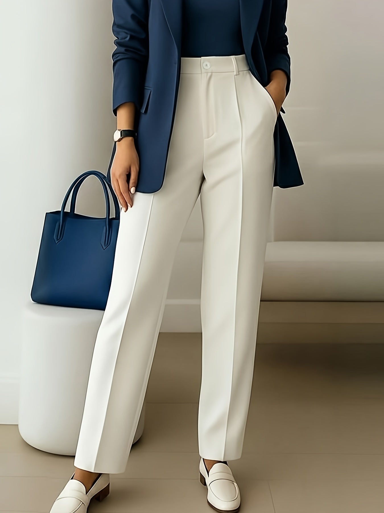 ZD260609038 2026 New Women's Elegant Casual Slim-Fit Trousers, Women's Solid Color Long Pants, Four Seasons Style for Daily Wear, Work, and Casual Outings