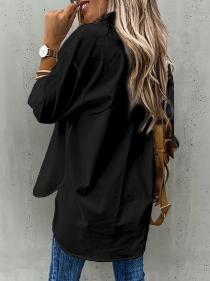 Button Front Long Sleeve Shirt, Casual Solid Office Shirt With Collar, Women's Clothing