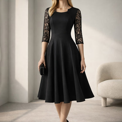 Vintage Floral Lace Party Swing Dress with a Square Neckline for Women
