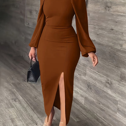 New European and American Style Fashion Slimming Split Long Sleeve Dress Trend