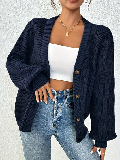 Self-designed Elegant Women's Solid Color Front-button Cardigan Sweater Coat for Spring and Autumn