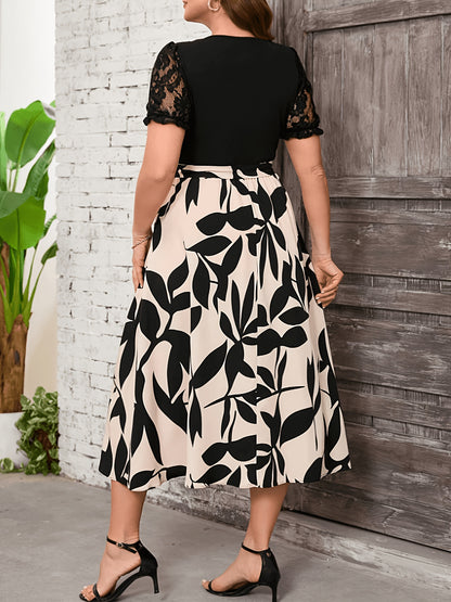 Plus Size, Women's Printed Patchwork Dress
