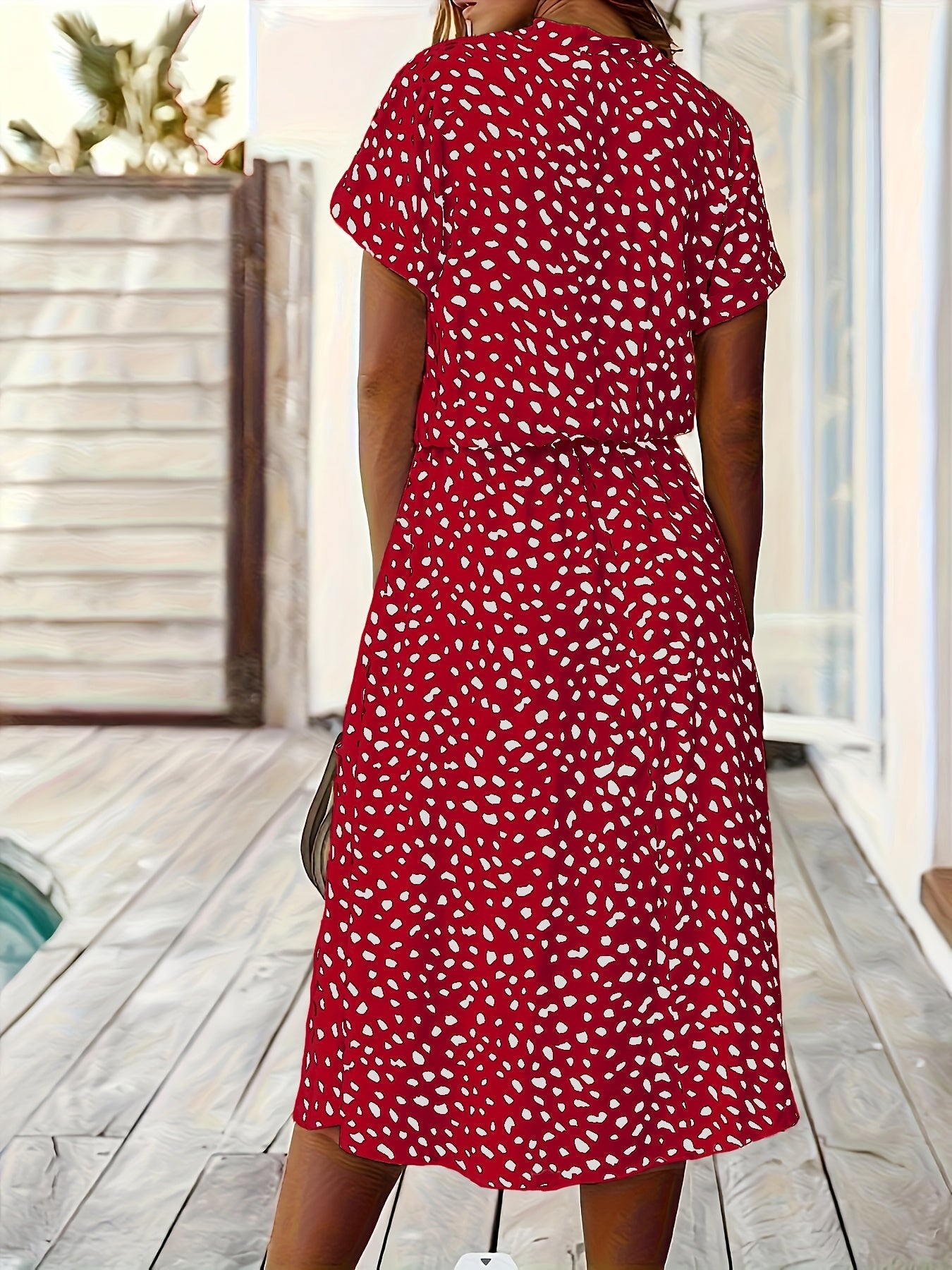 New Spring/Summer Printed Stud Button Decorated Shirt-Style Elegant Dress for Women