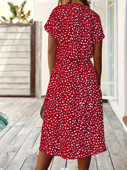 New Spring/Summer Printed Stud Button Decorated Shirt-Style Elegant Dress for Women