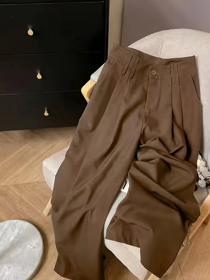 Women's High-Waisted Wide-Leg Pants with Pockets