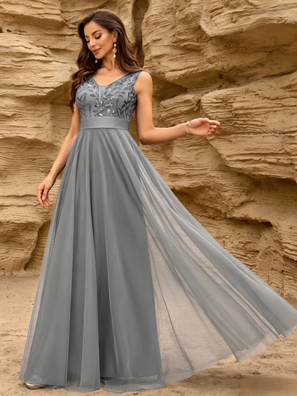 Fashionable Sexy New Women'S Sequin Mesh Patchwork A-Line Party Dress