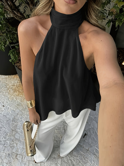 Sexy Halter Back Tank Top / New Temperament Ribbon Design / Aesthetic Back Satin Sleeveless Top