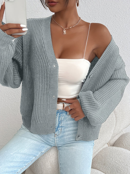 Comfortable Ribbed Cardigan Sweater for Women with V Neck Long Sleeve Button Front Oversized Knit Style