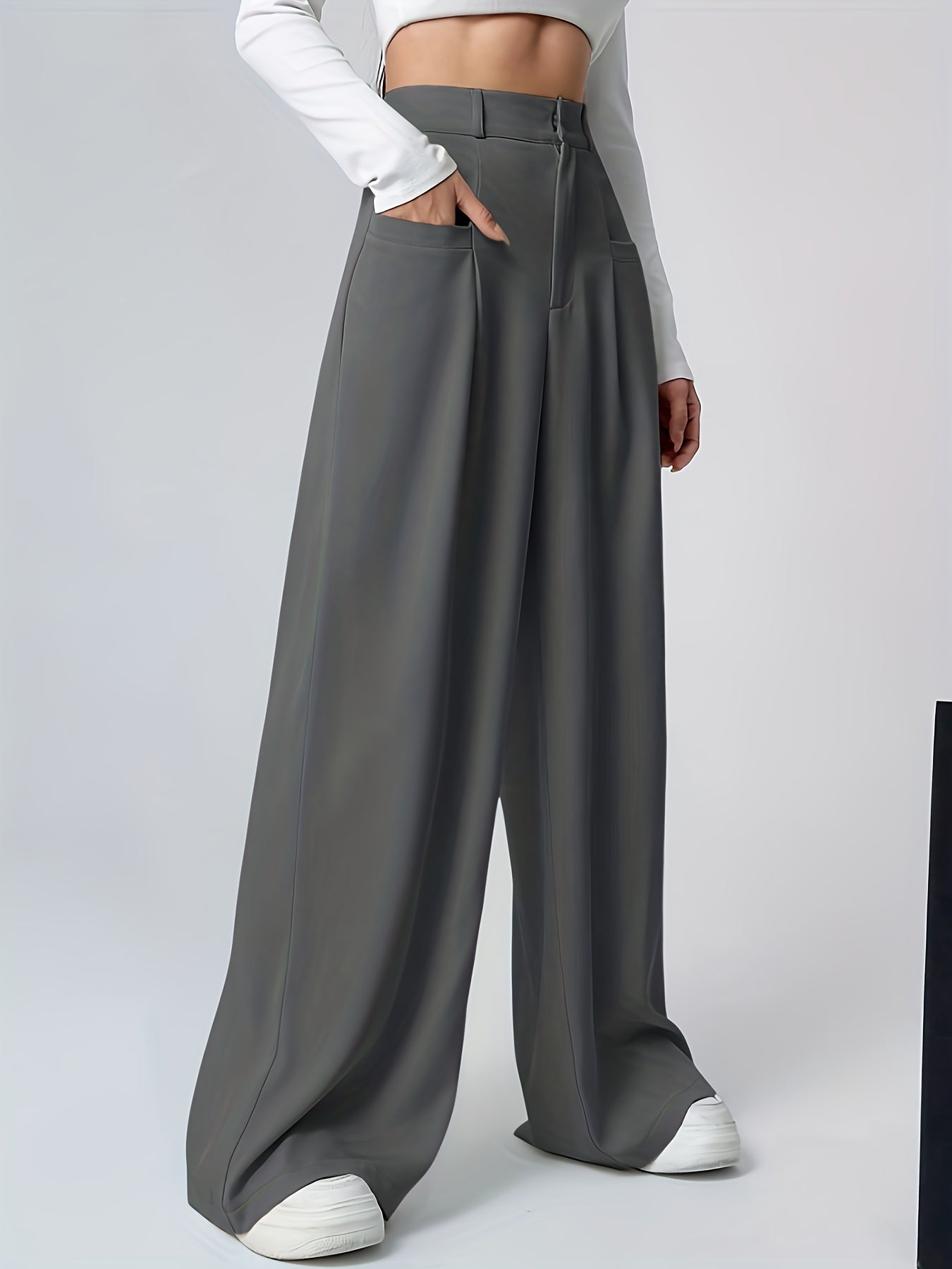 Women's Spring,Summer Apricot High-Waist Flowy Wide-Leg Pants, High-End Loose Fit, Leg-Lengthening Effect, Comfortable, Non-Constricting, Versatile for Commuting, Daily, Casual Wear