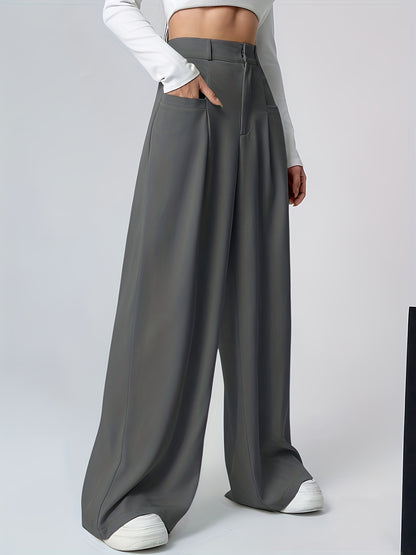 Women's Spring,Summer Apricot High-Waist Flowy Wide-Leg Pants, High-End Loose Fit, Leg-Lengthening Effect, Comfortable, Non-Constricting, Versatile for Commuting, Daily, Casual Wear