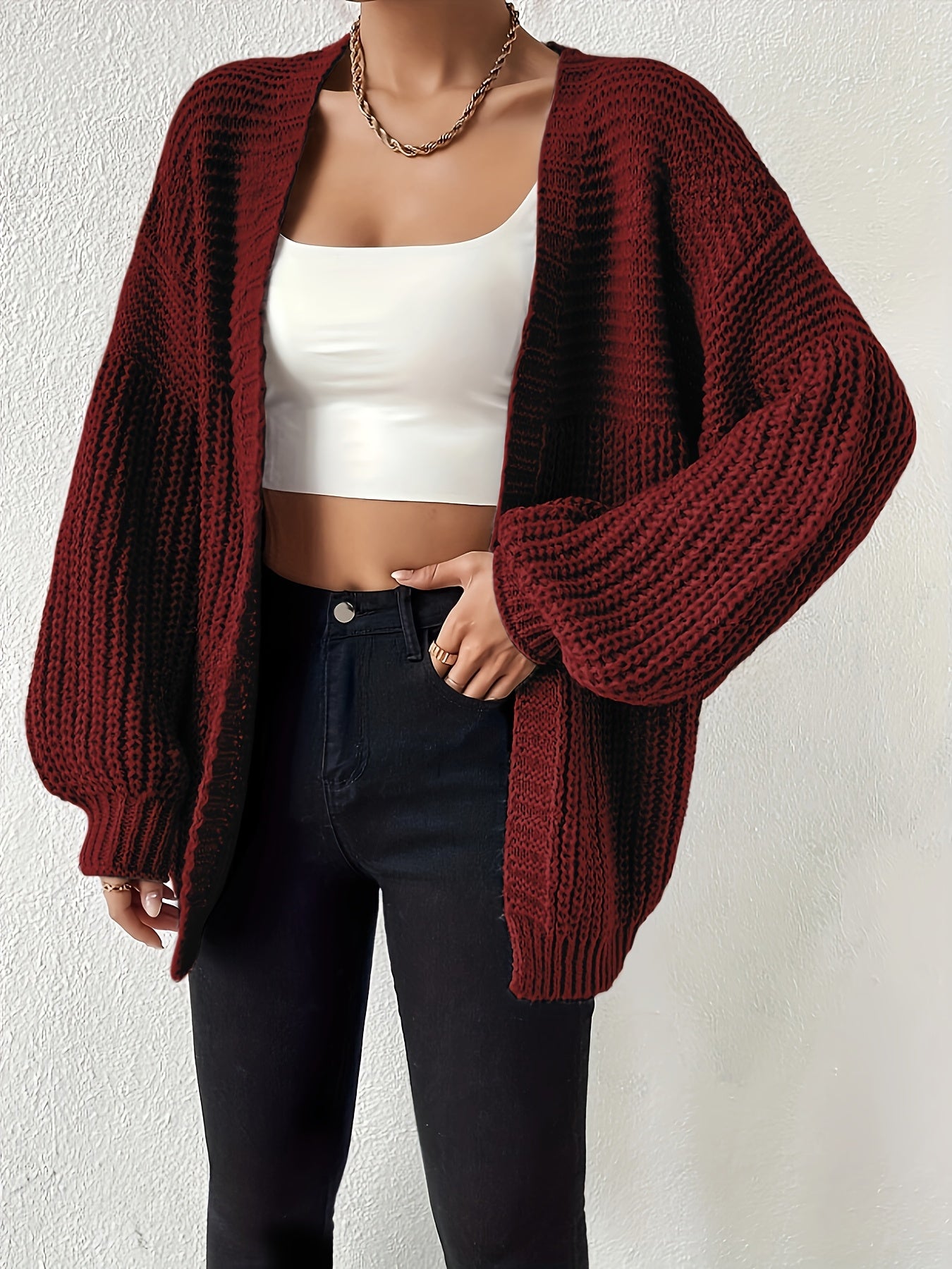 Women's Elegant Oversized Black Cardigan - Soft Open Front Sleeve Machine Washable Cozy Fall Winter Sweater for Casual & Formal Outfits, Cute Sweater, Versatile Layering, Relaxed Fit, Durable Construction, Stylish Coverup, Weekend Outfit