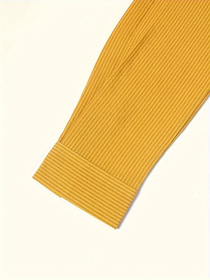 Spring/Autumn New Women's Solid Color Striped Button-Up Faux Pocket Striped Long Sleeve Long Shirt Top