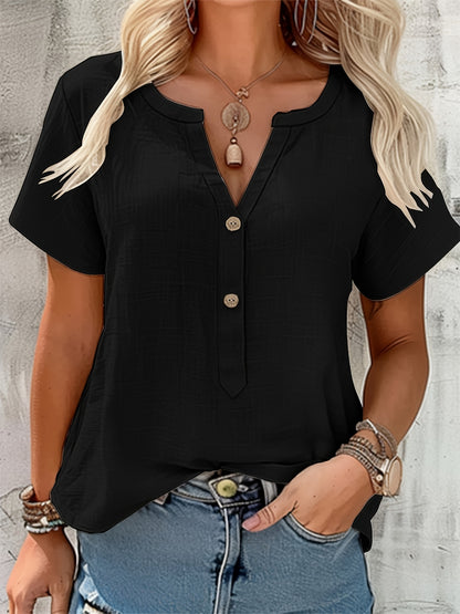 Women's Elegant V-Neck Blouse - Loose Fit Button-Front Top, Non-Stretch Casual & Formal Shirt for Everyday Special Occasions - Women's Clothing, Versatile Top, Lightweight Fabric, Stylish Top, Fashion Women