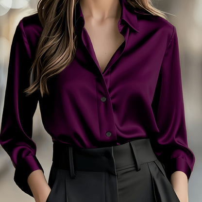 Women'S Spring Autumn Temperament Commuter Elegant Solid Satin Top