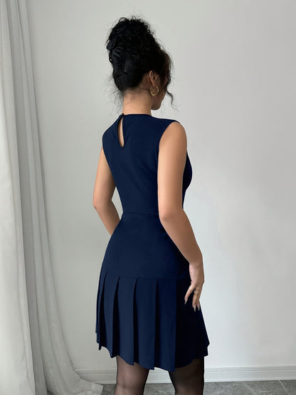 Women's Casual Sleeveless Elegant Solid Color Ruffle Hem Slim Fit Blue Mini Dress