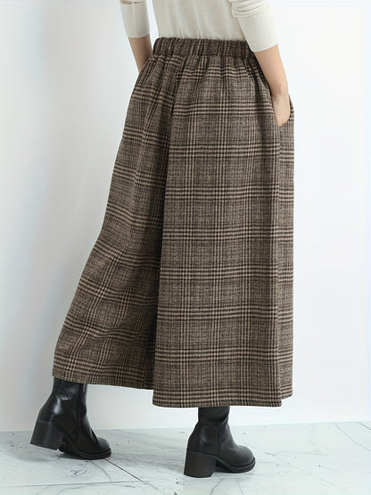 Retro Casual Wide-Leg Pants with Checkered Pattern