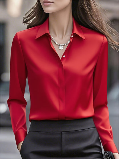 New Middle Eastern Women's Long-Sleeve Fashionable Commuter Design with Hidden Button Front Placket Inner Shirt