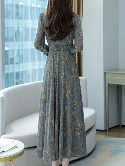 Printed waist-cinching dress, long-sleeve dress, spring and autumn Women's clothing, fashionable and trendy, casual and commuting, comfortable fabric, elegant and noble, suitable for both formal and informal occasions, also wearable at the beach.