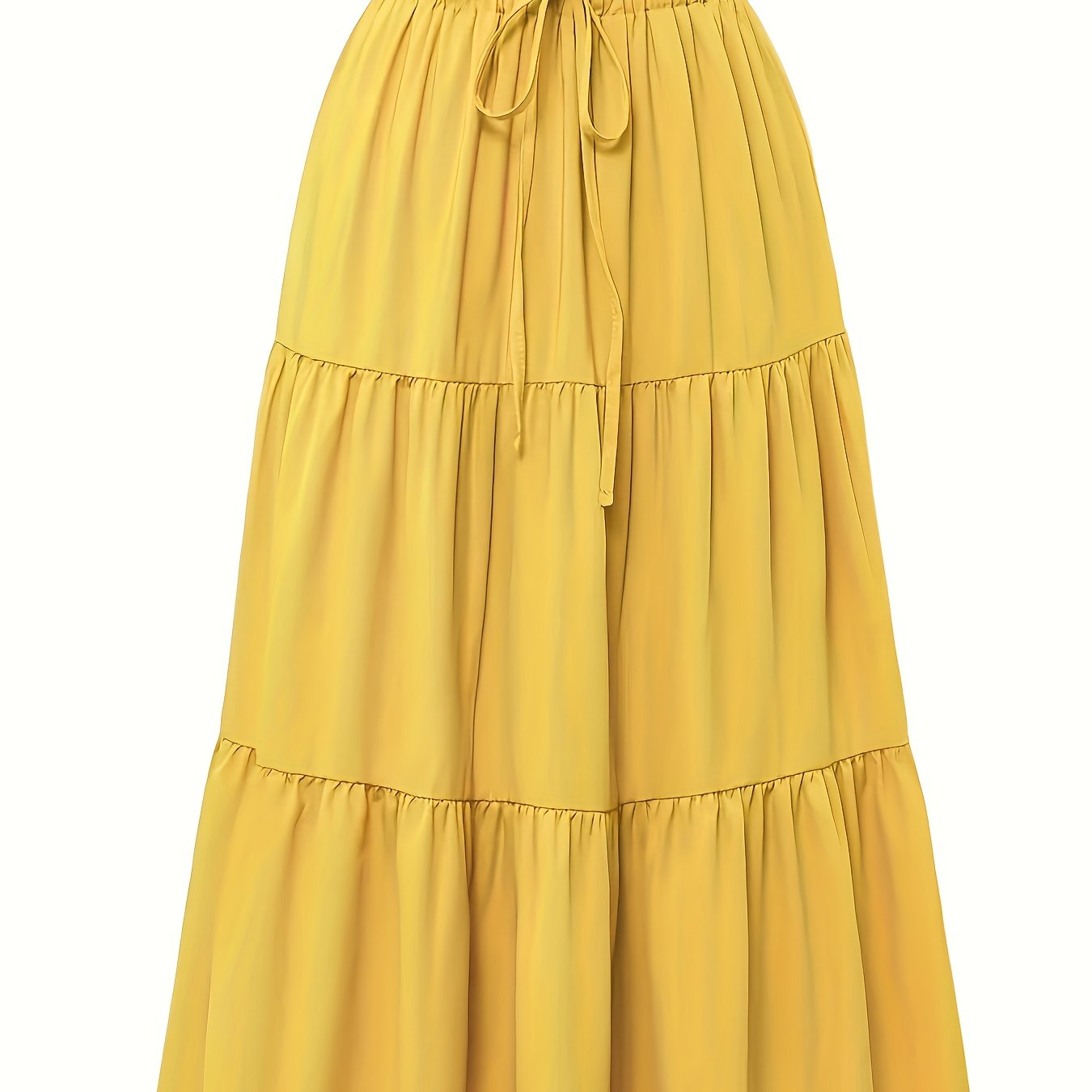 Women's Olive Green Pleated Midi Skirt - Lightweight Adjustable Drawstring Waist, Hand Washable Spring/Summer Elegant Solid Color Skirt for Casual & Formal Outfits, Casual Attire, Nontransparent Fabric, Spring Fashion, Classic Style, Breathable Material,