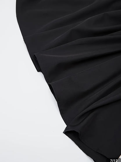 Elegant Black Sleeveless A-Line Midi Dress, Adjustable Waist Belt, Cinched Waist, Flowing Skirt, Round Neck, Perfect for Spring/Summer, Adult Women's Fashion, Formal Event Attire, Sleek Fitted Top
