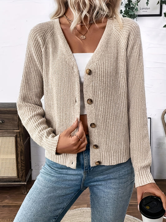 Comfortable Ribbed Knit Cardigan for Women with V Neck Long Sleeve Button Front Relaxed Style