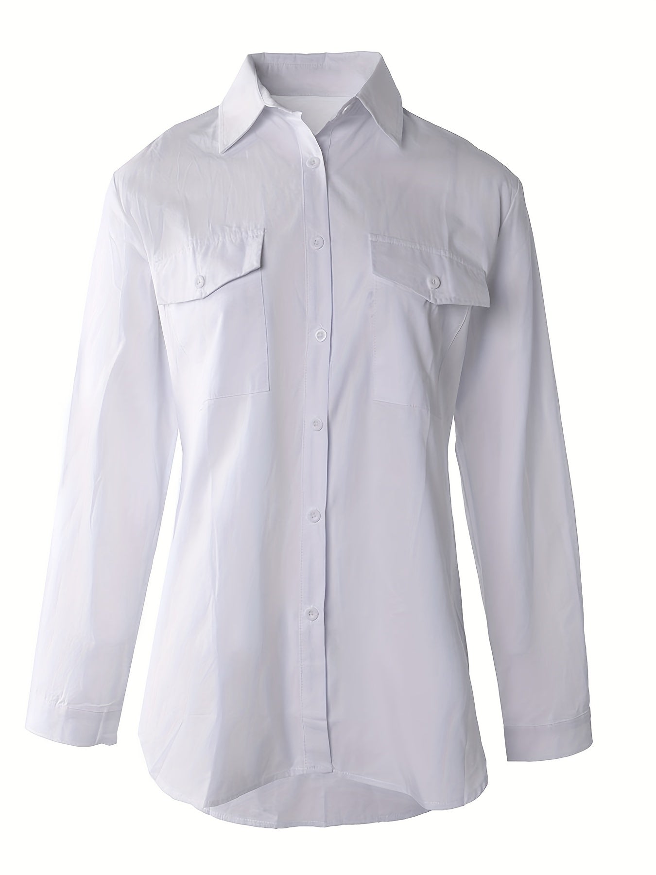 Button Front Long Sleeve Shirt, Casual Solid Office Shirt With Collar, Women's Clothing