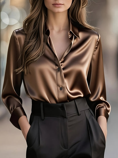 Women'S Spring Autumn Temperament Commuter Elegant Solid Satin Top