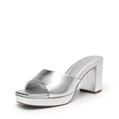 Comfortable Mules Heels for Women with Square Toe Wide Band Platform Block Heel Slide Style