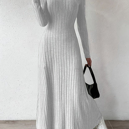 Women's Elegant V-Neck Long Sleeve A-Line Dress - Solid Color Machine Washable Fall Dress with Flattering Silhouette, Versatile for Casual & Formal Occasions, Long Sleeve Maxi Dress, Comfortable Fit