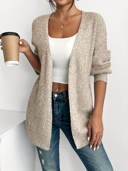 Women's Open Front Drop Shoulder Striped Solid Cardigan