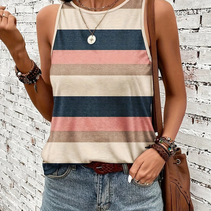 [Women's Base Layer] Versatile Summer Women's Striped Short Sleeve T-Shirt Tank Top Round Neck Base Layer