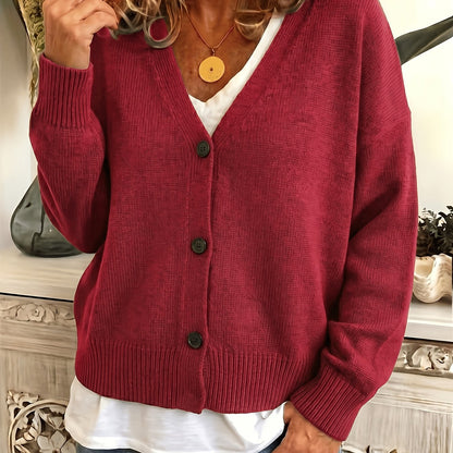 2026 Women'S Fashion V-Neck Button-Up Sweater, Casual Long Sleeve, Easy Style, Suitable for Outerwear, Relaxed And Casual, Autumn/Winter
