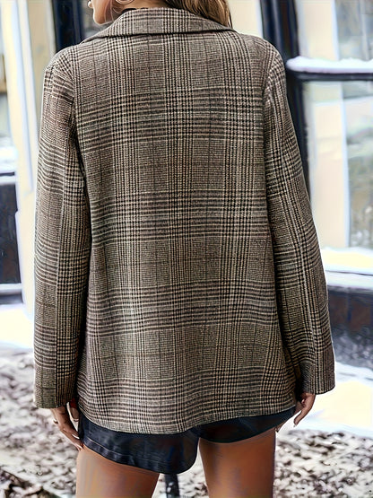 Women's Elegant Plaid Single-Button Design Blazer, Autumn-Winter Warm Commuter Office Casual Wear