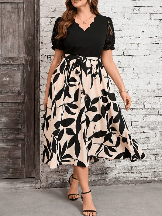 Plus Size, Women's Printed Patchwork Dress