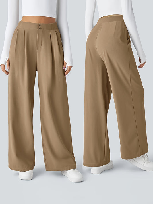 [French-Style Pleated Pants] Women's French-Style Solid Color Pleated Pants - Elegant All-Season Trousers, Machine Washable for Resort, Casual & Semi-Formal Outfits (French Pants)