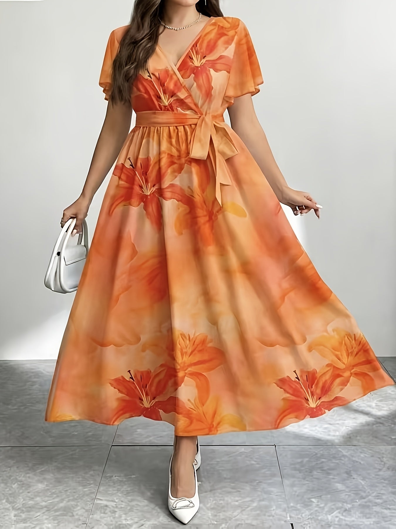 [Plus Size Summer Dress] Plus Size Women's Summer Dress | Printed Round Neck Short Sleeve Raglan Long | Christmas Set