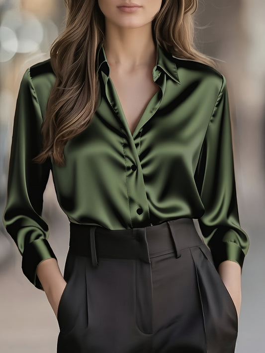 Women'S Spring Autumn Temperament Commuter Elegant Solid Satin Top