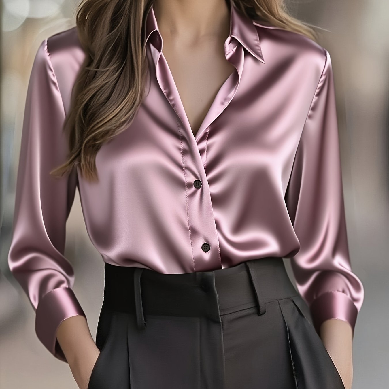 Women'S Spring Autumn Temperament Commuter Elegant Solid Satin Top