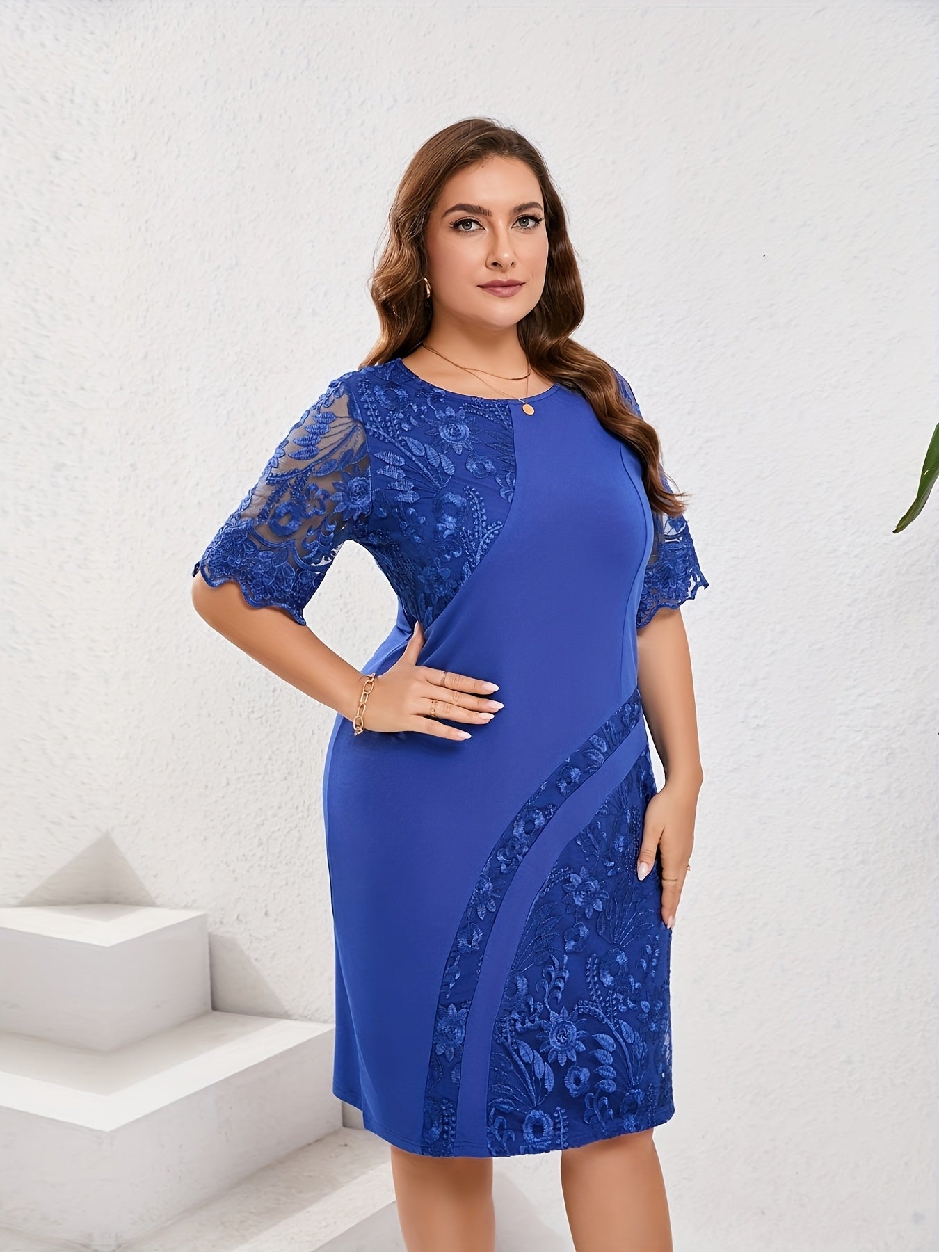 Plus Size - Plus Size - Plus Size Women'S Dress Embroidered Lace Patchwork Slim Cocktail Dress Sheath Dress