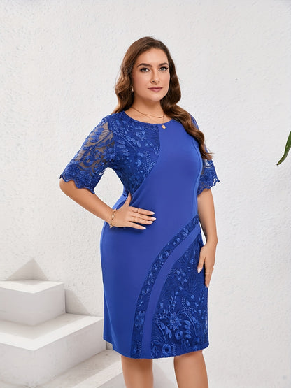 Plus Size - Plus Size - Plus Size Women'S Dress Embroidered Lace Patchwork Slim Cocktail Dress Sheath Dress