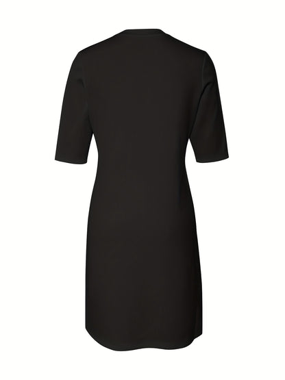 A-Line Dress Short Sleeve Round Neck Loose Fit Dress - Machine Washable Solid Color Casual Wedding Guest Dress for Spring Fall Outfits, Versatile Day to Evening Wear with Comfortable Loose Fit