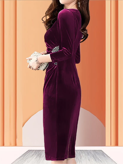 Women'S Velvet Zipper Slit Dress
