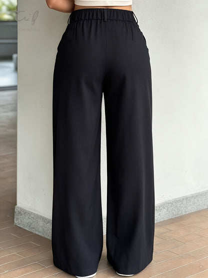 New Spring/Summer High-Waist Pleated Wide-Leg Pants, Casual Loose-Long Trousers